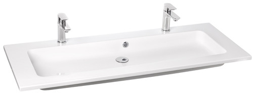 Plan Vasque grande cuve double en céramique blanc brillant