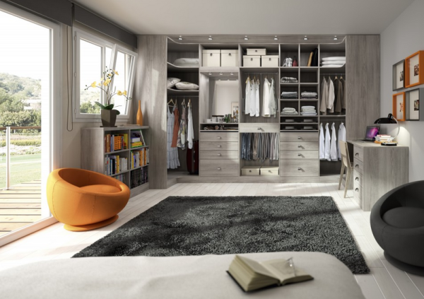 Dressing 4 en 1 - Bibliothèque - Coiffeuse et Bureau 3D sur mesure
Coloris Chêne Cendré 
