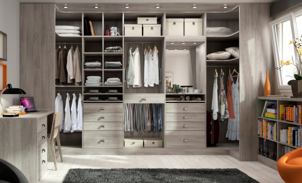 Dressing 4 en 1 - Bibliothèque - Coiffeuse et Bureau 3D sur mesure
Coloris Chêne Cendré 